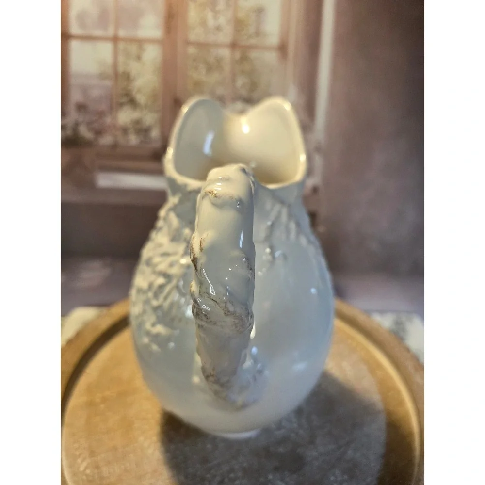 Vintage Italian Style Ceramic Floral‎ Embossed Pitcher Farmhouse Creamer Vase